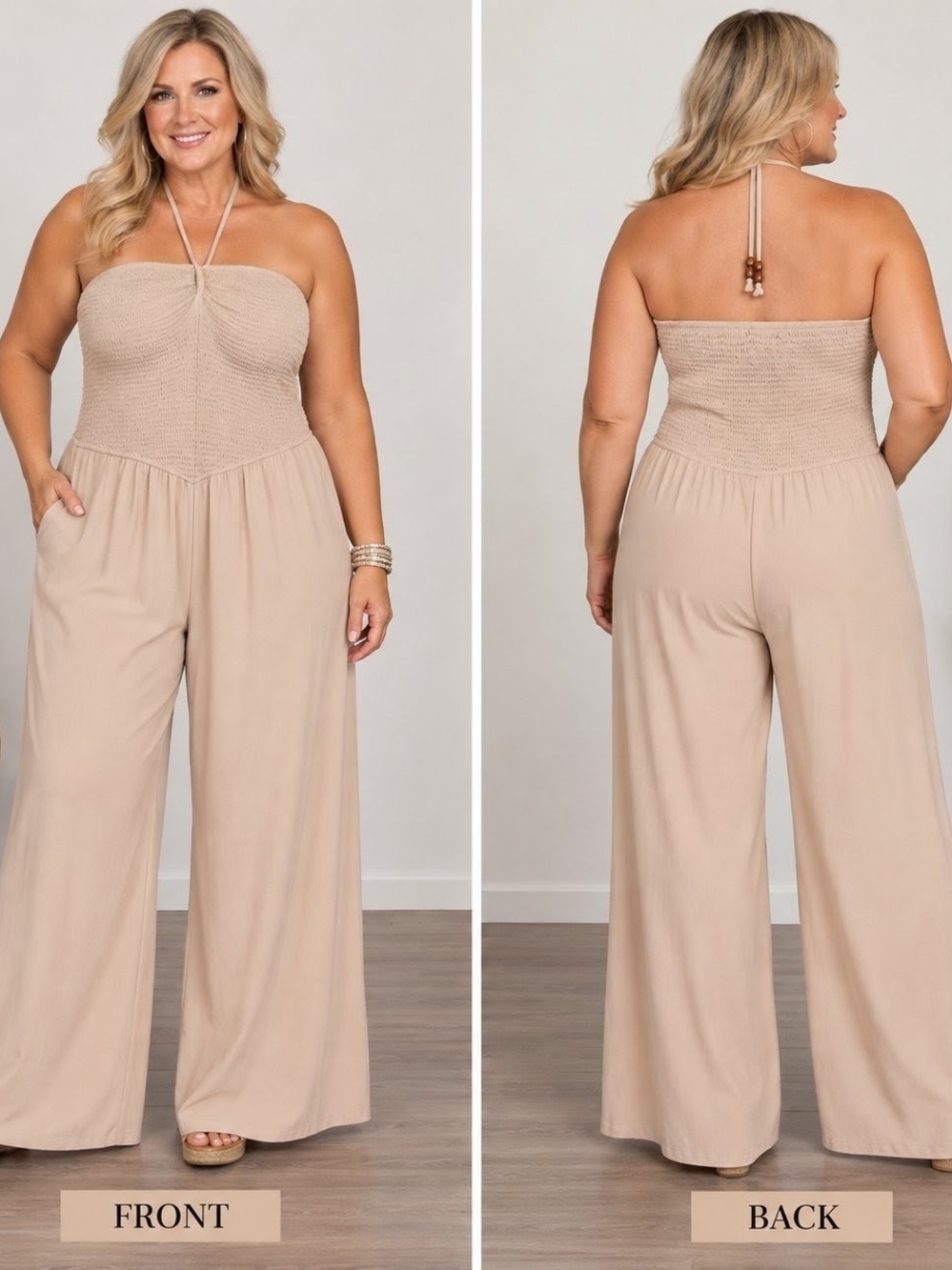 NWT No Comment Beige Strapless /Halter Jumpsuit Sz XL